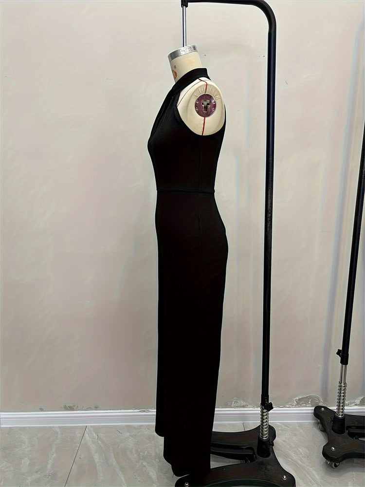 Women Clothing Jumpsuit Women One Piece High Waist Solid Color Elegant Halter Sleeveless Jumpsuit Goddess
