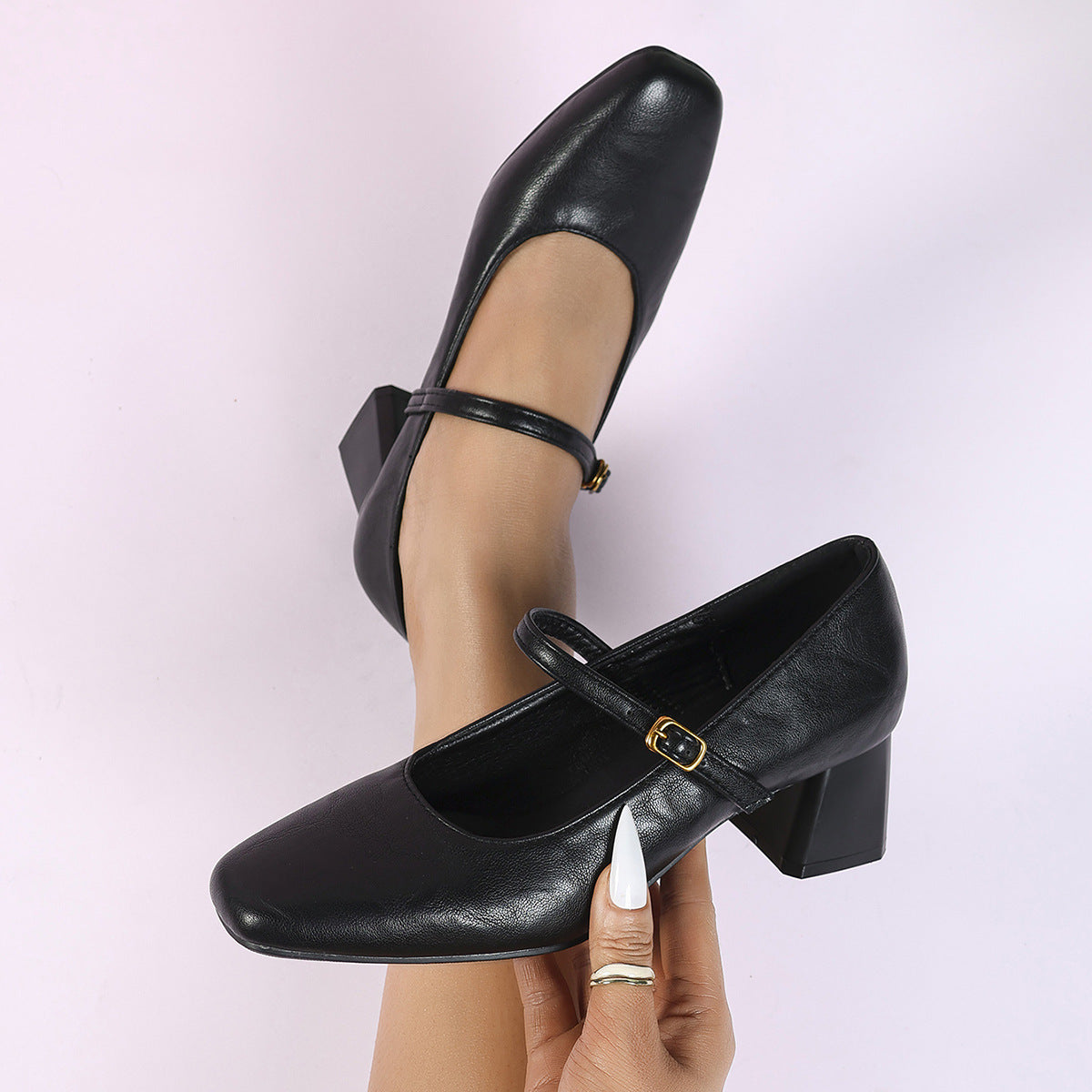 Retro Mary Jane Women Shoes Spring Autumn Chunky Heel Low Cut Shoes Skirt Kitten Heels Four Seasons Women Shoes