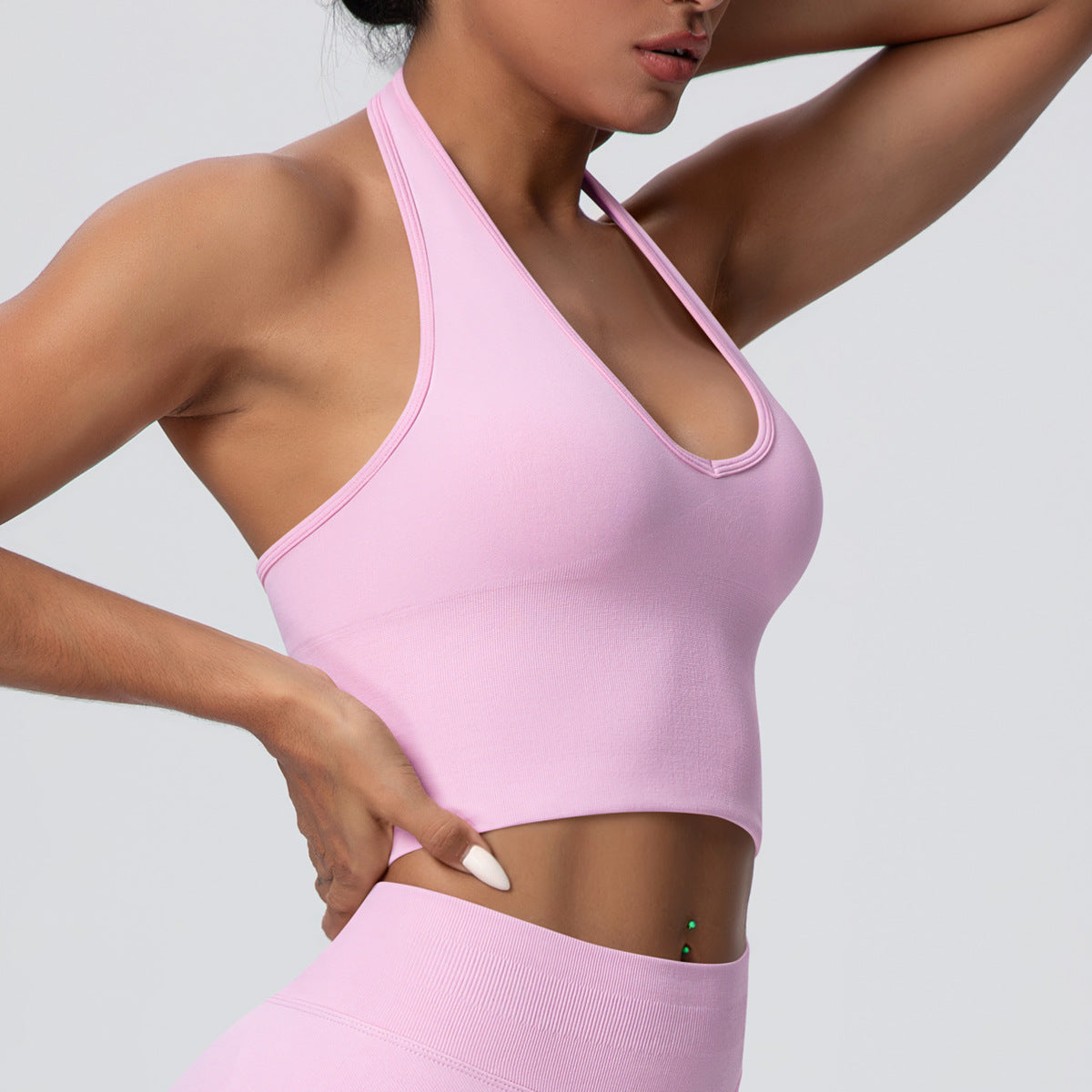 Solid Color Sports Back Shaping High Strength Poly Vest Breathable Waist Trimming Knitted Halter Bra Fitness Clothes Yoga Clothes