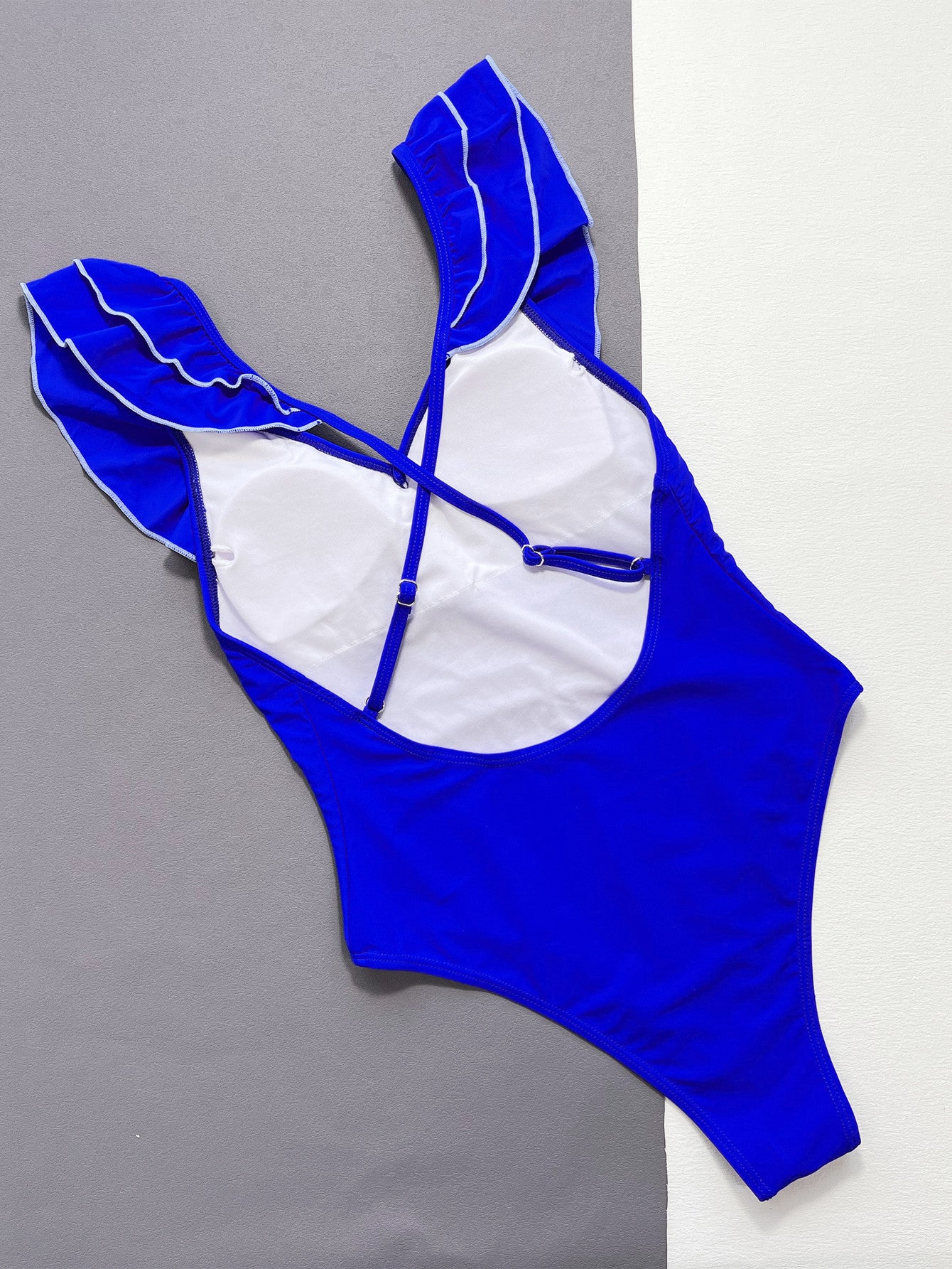 One Piece Swimsuit Women V neck Solid Color Ruffles One Piece Bikini