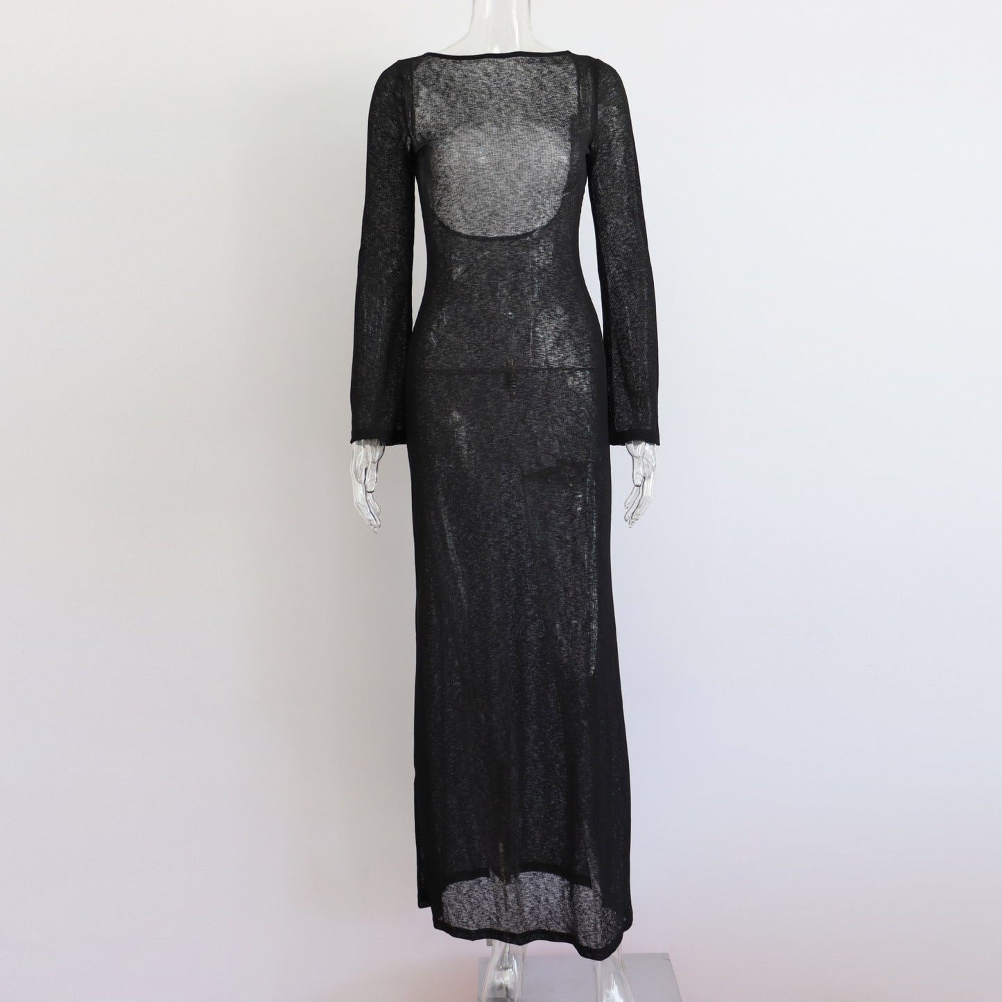 Round Neck Dress Women Elegant Beach Sun Protection Dress Party Summer Long Sleeve Sexy Backless Dress