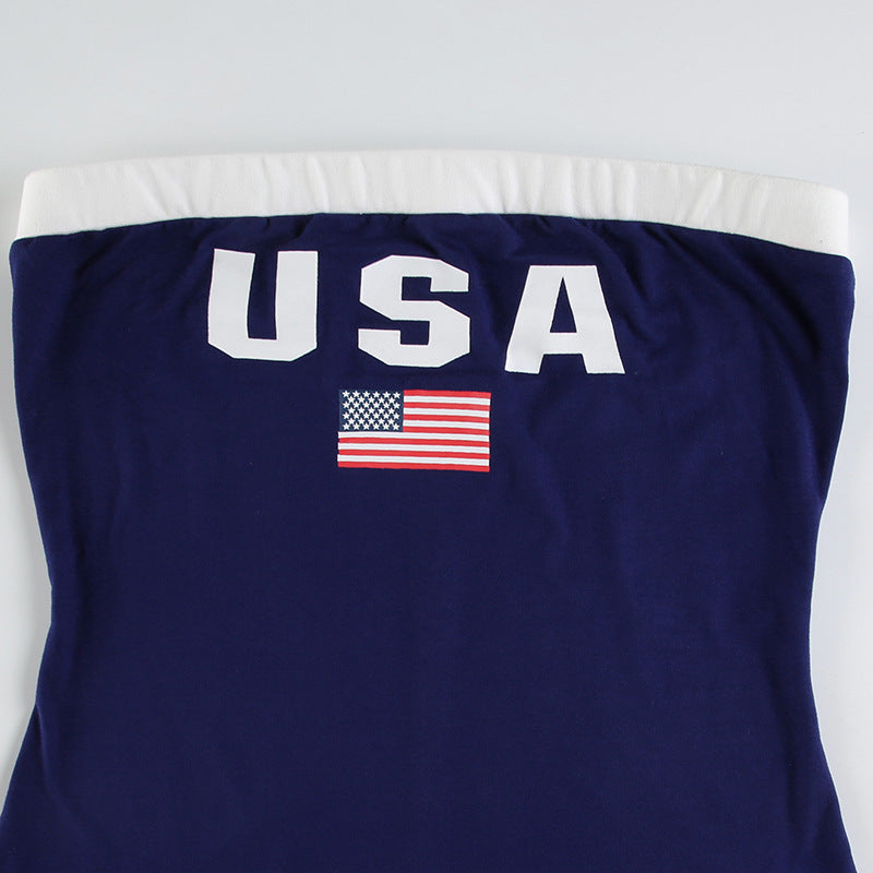 Sports Romper Summer Letter Graphic Print Contrast Color Horizontal Bra Tight Casual Jumpsuit for Women