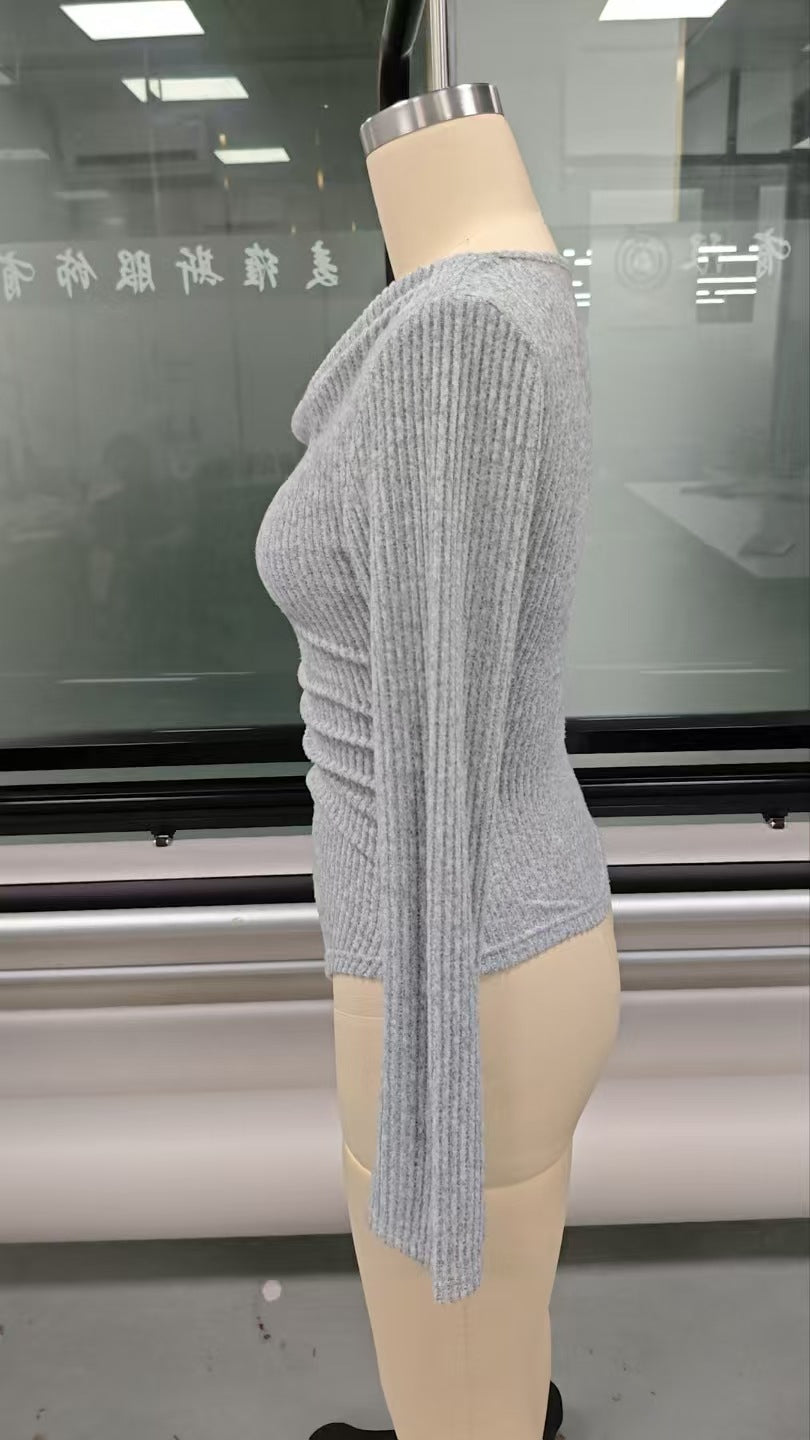 Autumn Winter Women Clothing Ribbing Bottoming Sweater off the Shoulder Slim Knitted Long Sleeved Top Office