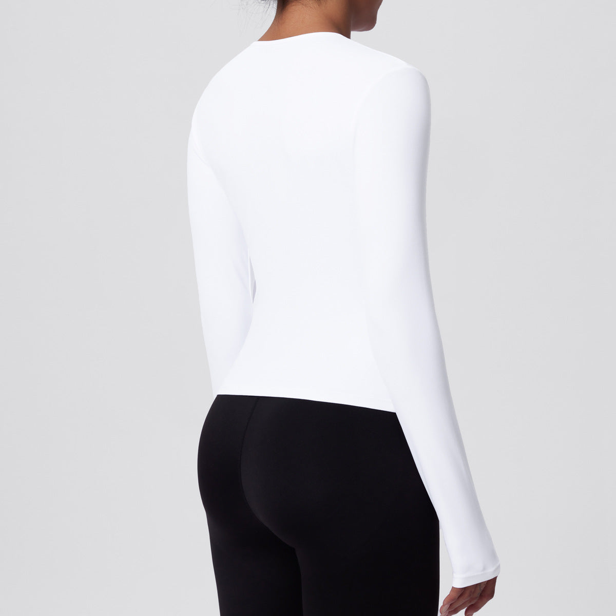 Casual Solid Color Sports Long Sleeve Waist Slim Fit Breathable Yoga T shirt Running Training Nude Feel Workout Top