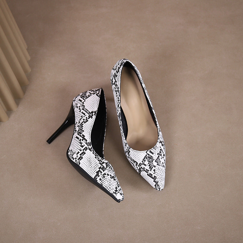 Simple High Heel Shallow Mouth Snake Pointed Toe Nightclubs Thinner High Heels Pumps French