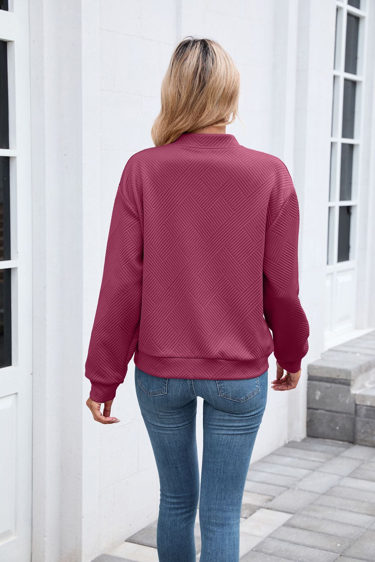 Autumn Winter Solid Color round Neck Loose Zip Long Sleeve Sweatshirt Varsity Jacket
