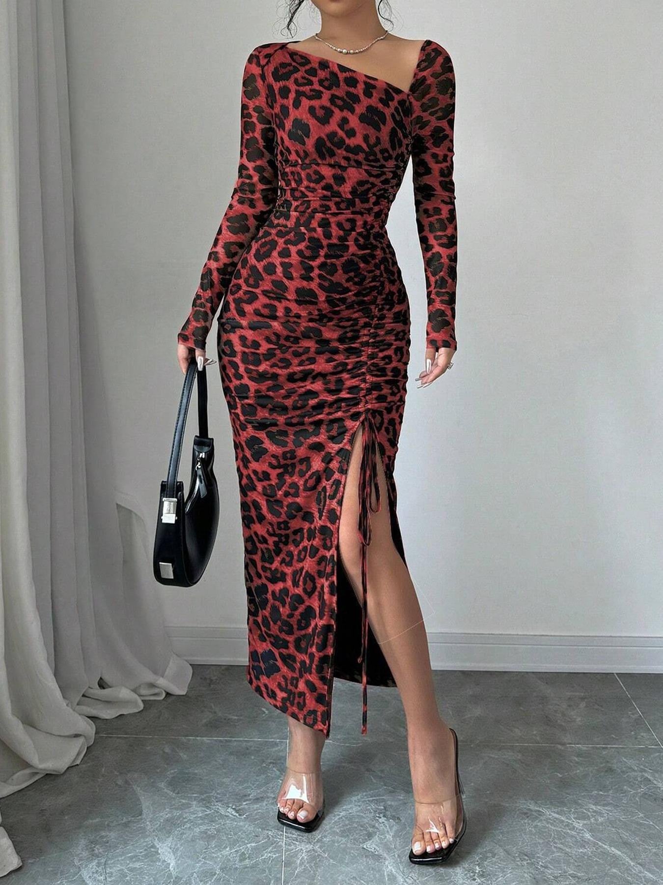 Leopard Print Dress Autumn Winter Sexy Slim Hip Sexy Long Sleeve Inner Wear Office