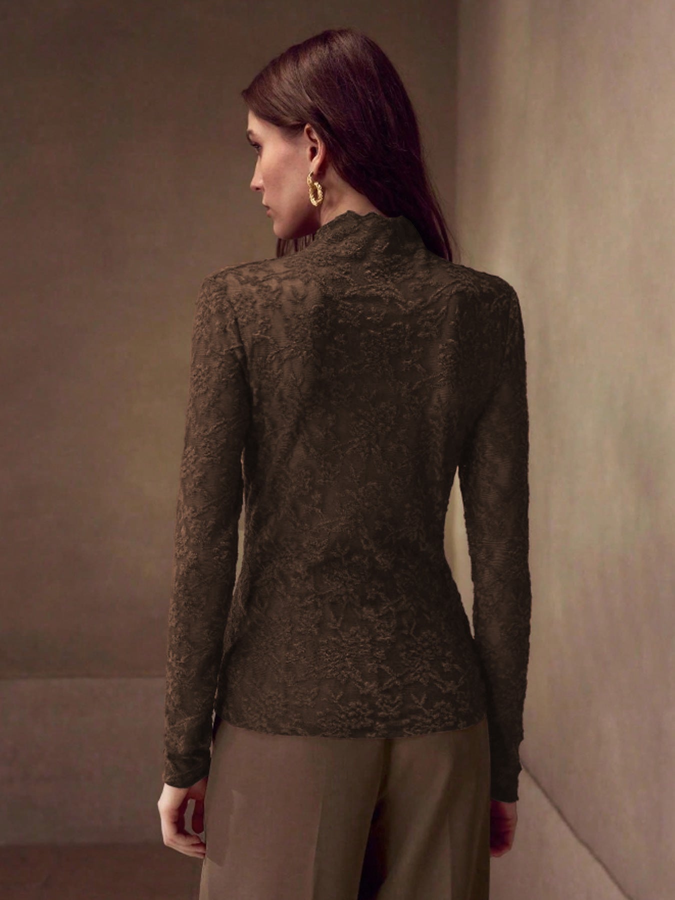 Women Clothes Bottoming Shirt Autumn Winter Fleece Lined Keep Warm Inner Match Half Turtleneck Stitching Mesh Top