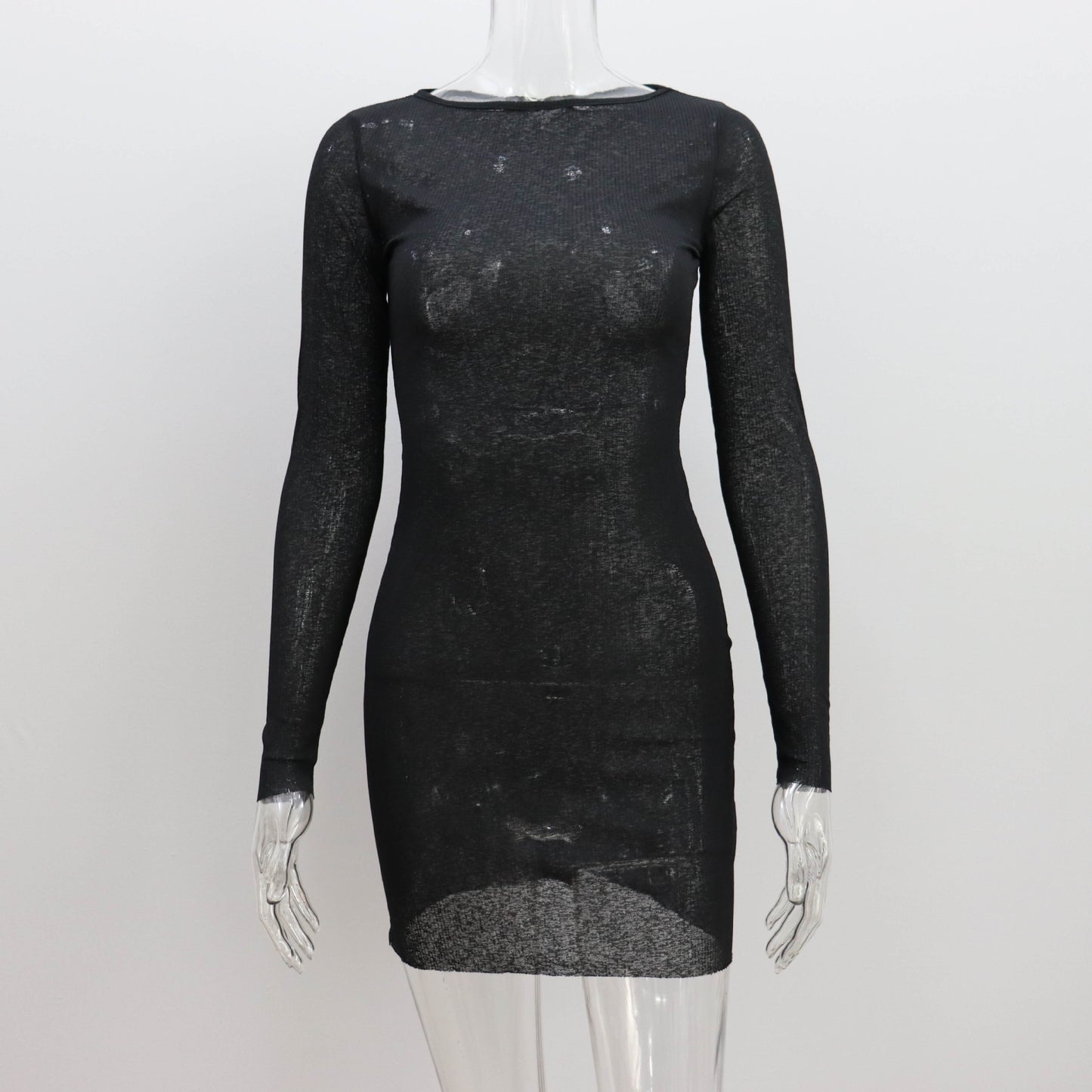 Spring Summer See through Dress Women Sexy Hollow Out Cutout Beach Dress Sun Protective Blouse Long Sleeve round Neck Short Dress Women