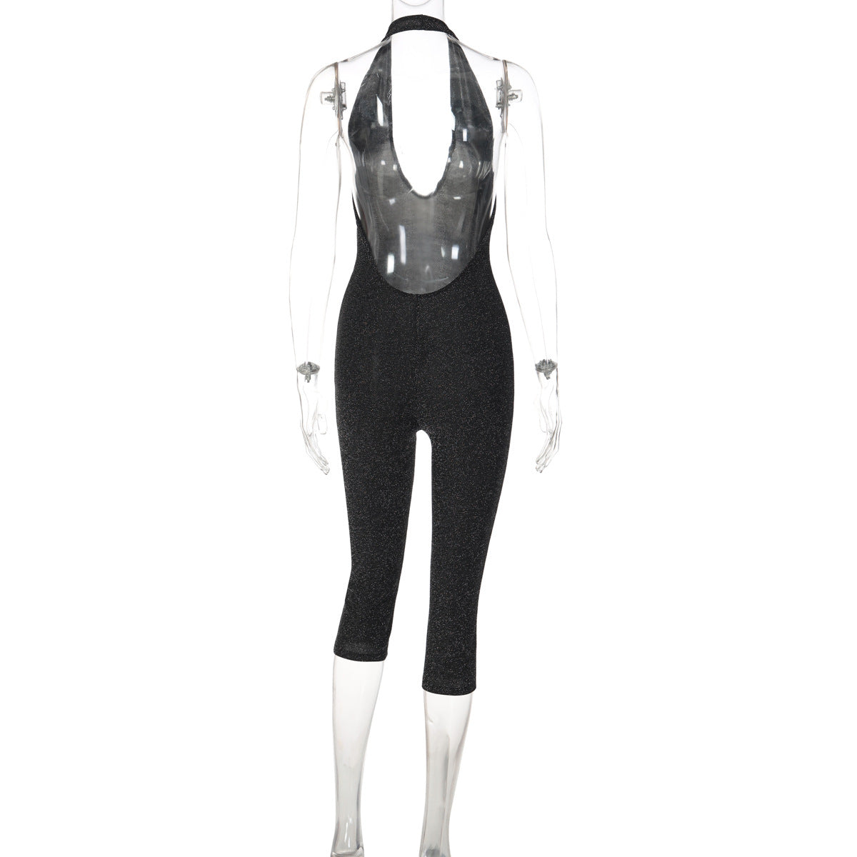 Women Winter Gold Silver Thread Sexy V neck Halter Slim Fit Backless Jumpsuit