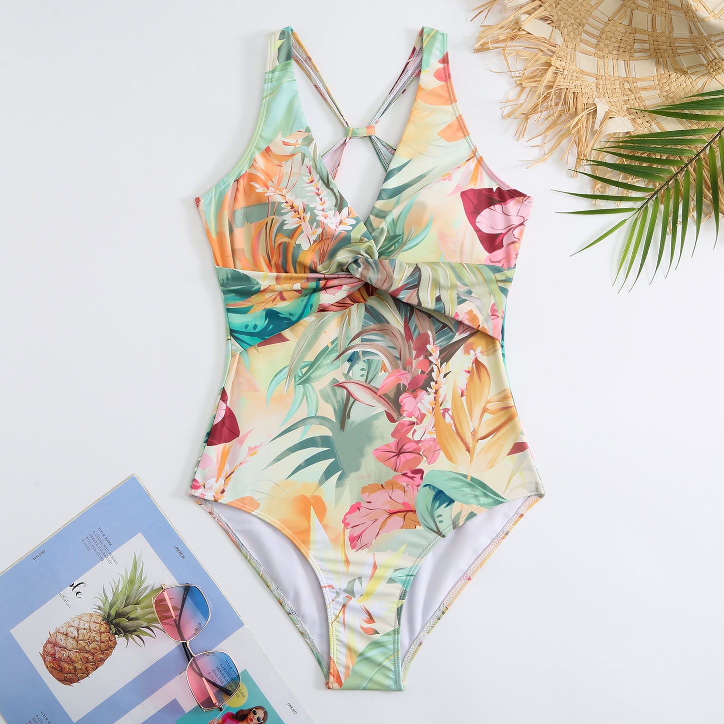 One Piece Swimsuit Women Conservatively Thin Vintage Printed Hard Bag Swimsuit with Steel Bracket Tulle Skirt