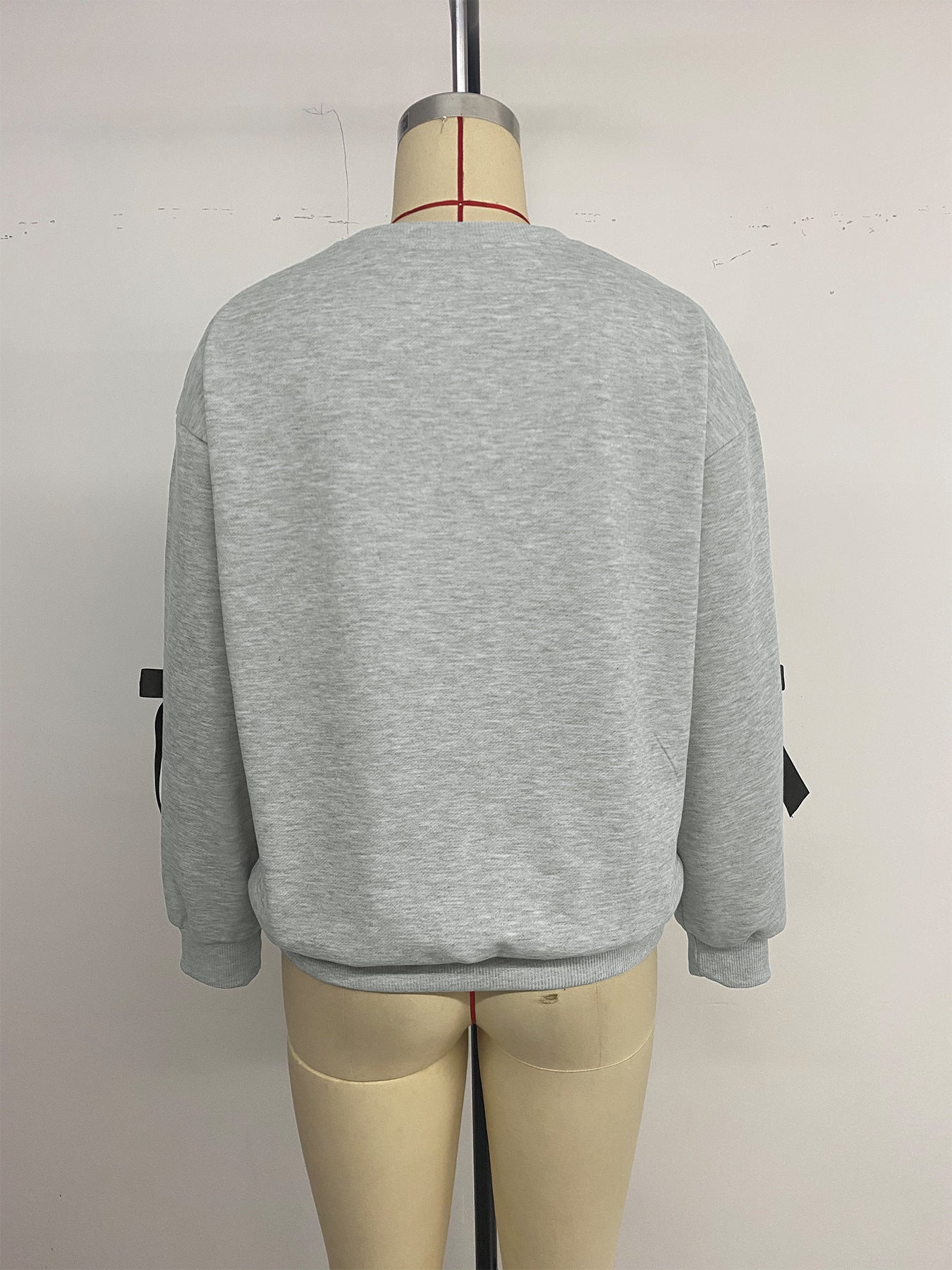Autumn Casual Sweet Top Bow Decoration Gray round Collar Sweater Women