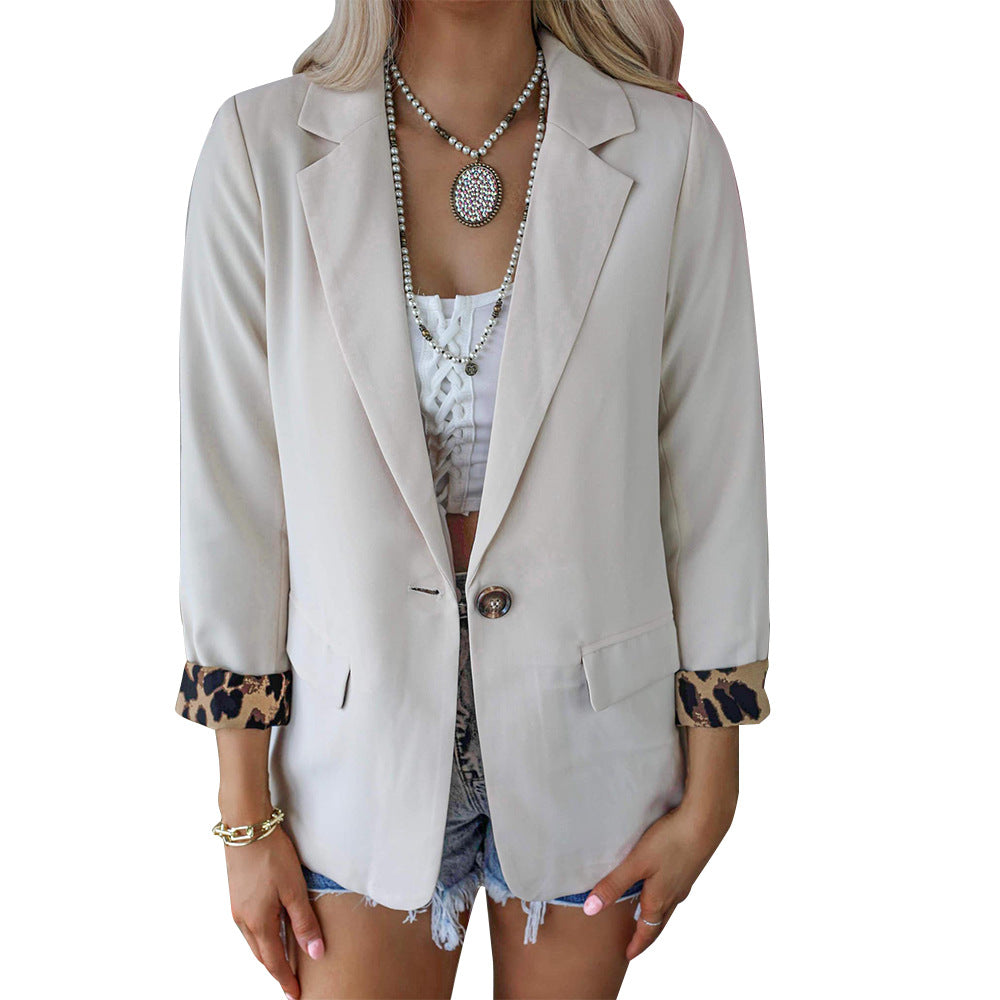 Autumn Winter Leopard Print Long Sleeve Casual Blazer Women Outerwear