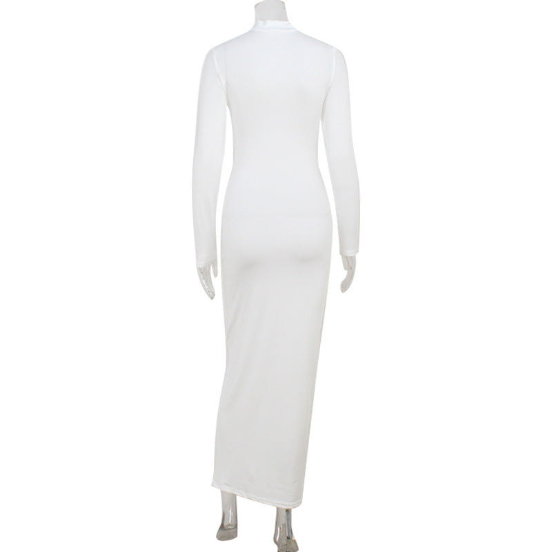 Women Design Hollow Out Cutout out High Class Elegant Slim Fitting Simple Solid Color Maxi Dress Hip Dress
