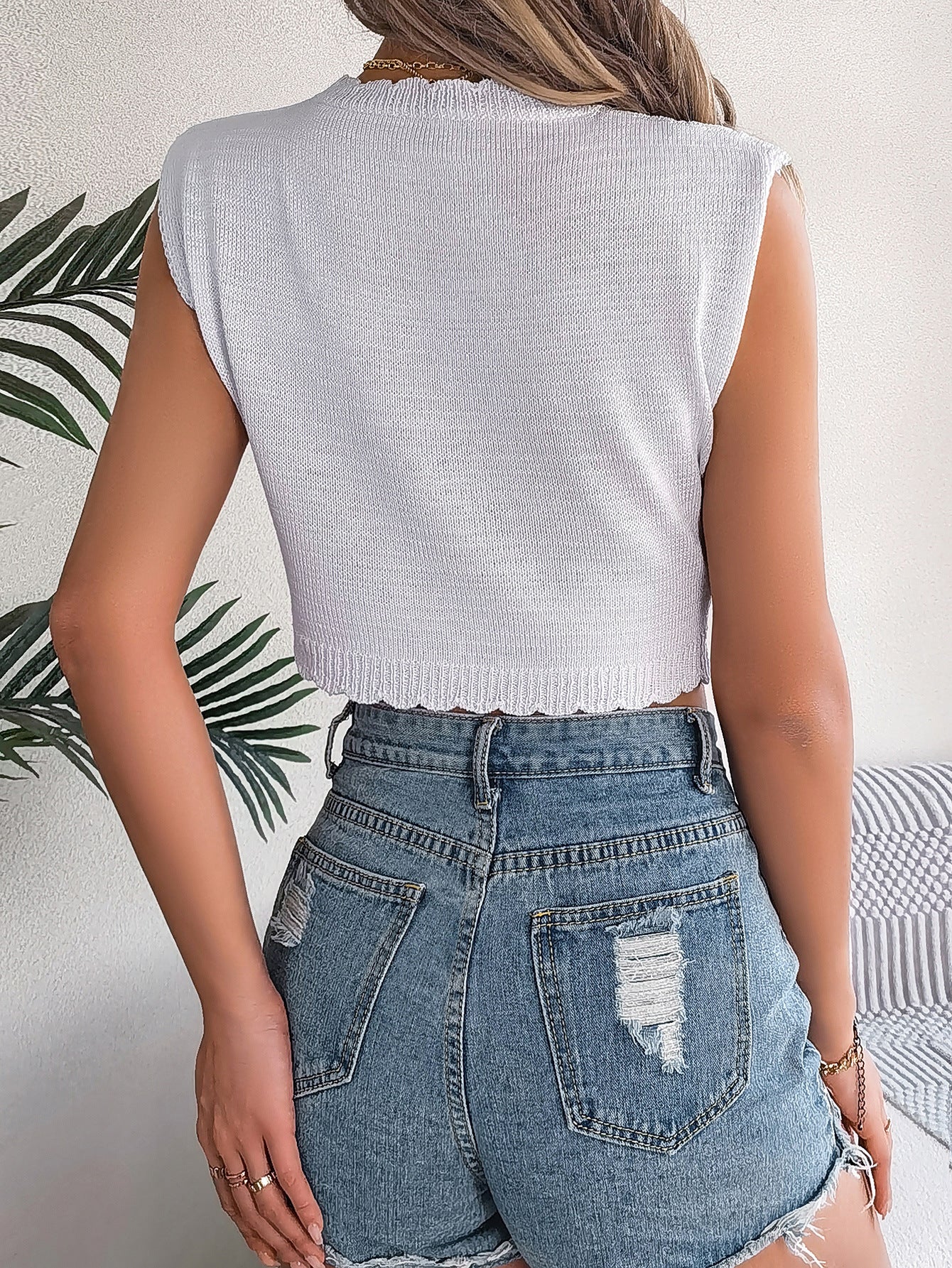 Spring Summer Hollow Out Cutout Leaves Cropped Knitted Sweater Vacation Tops Women Clothing