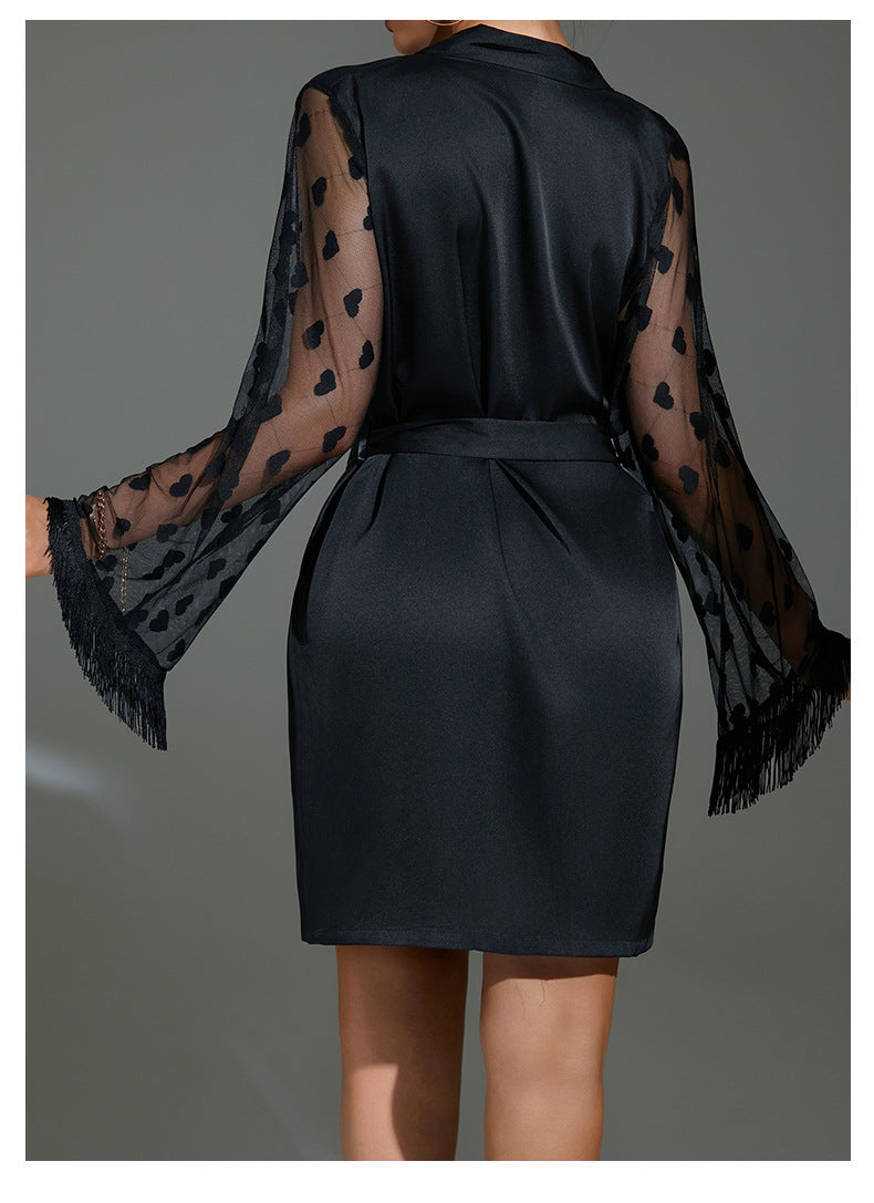 Home Sexy Sexy Love Mesh Pajamas Morning Gown Ice Silk Robe Outerwear Gown Women Home Wear