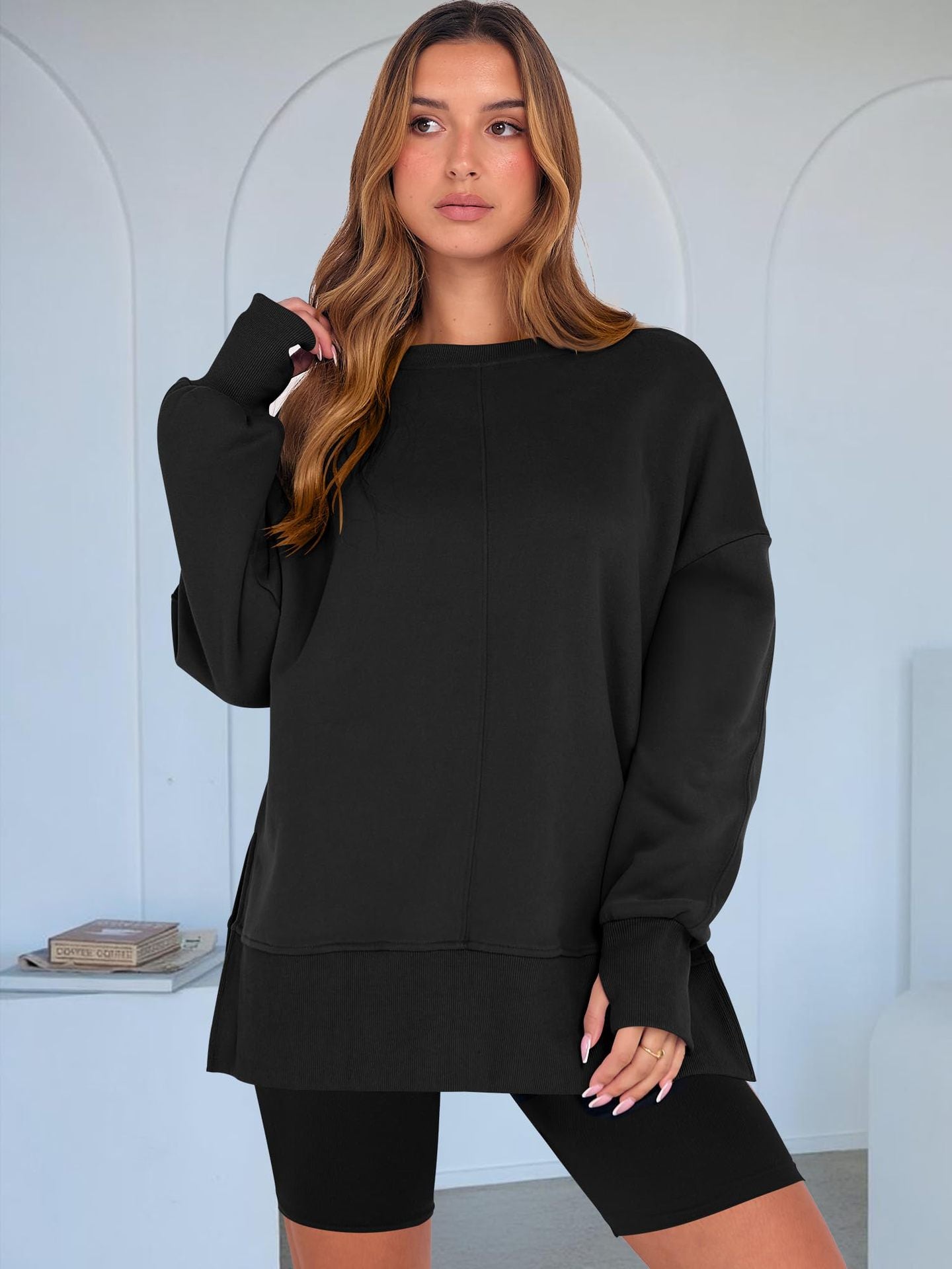 Code Casual round Neck Pullover Solid Color Loose Sports Long Sleeve Sweatshirt Tops