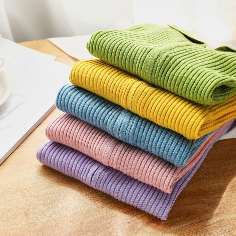 Knitted Bottoming Solid Color Slim Fit Top Long Sleeve Polo Collar Women Short Sweater Autumn Winter Cardigan