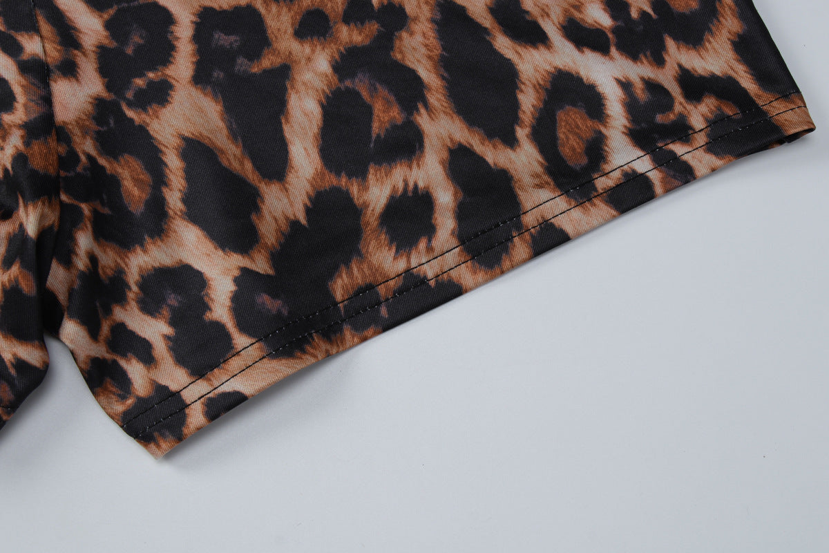 Women Clothing Autumn Winter Leopard Print V neck Long Sleeve Sexy Tight Jumpsuit Women