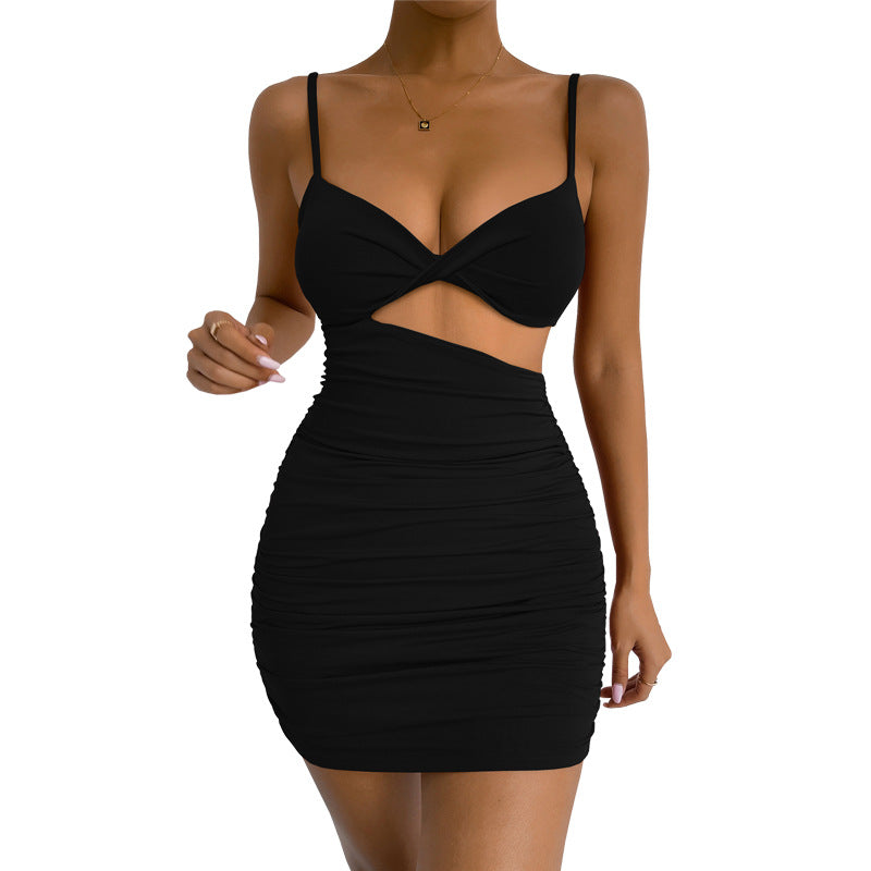 Women Clothing Irregular Asymmetric Suspender Sexy Hollow Out Cutout Slim Ruffle Hip Dress Twisted
