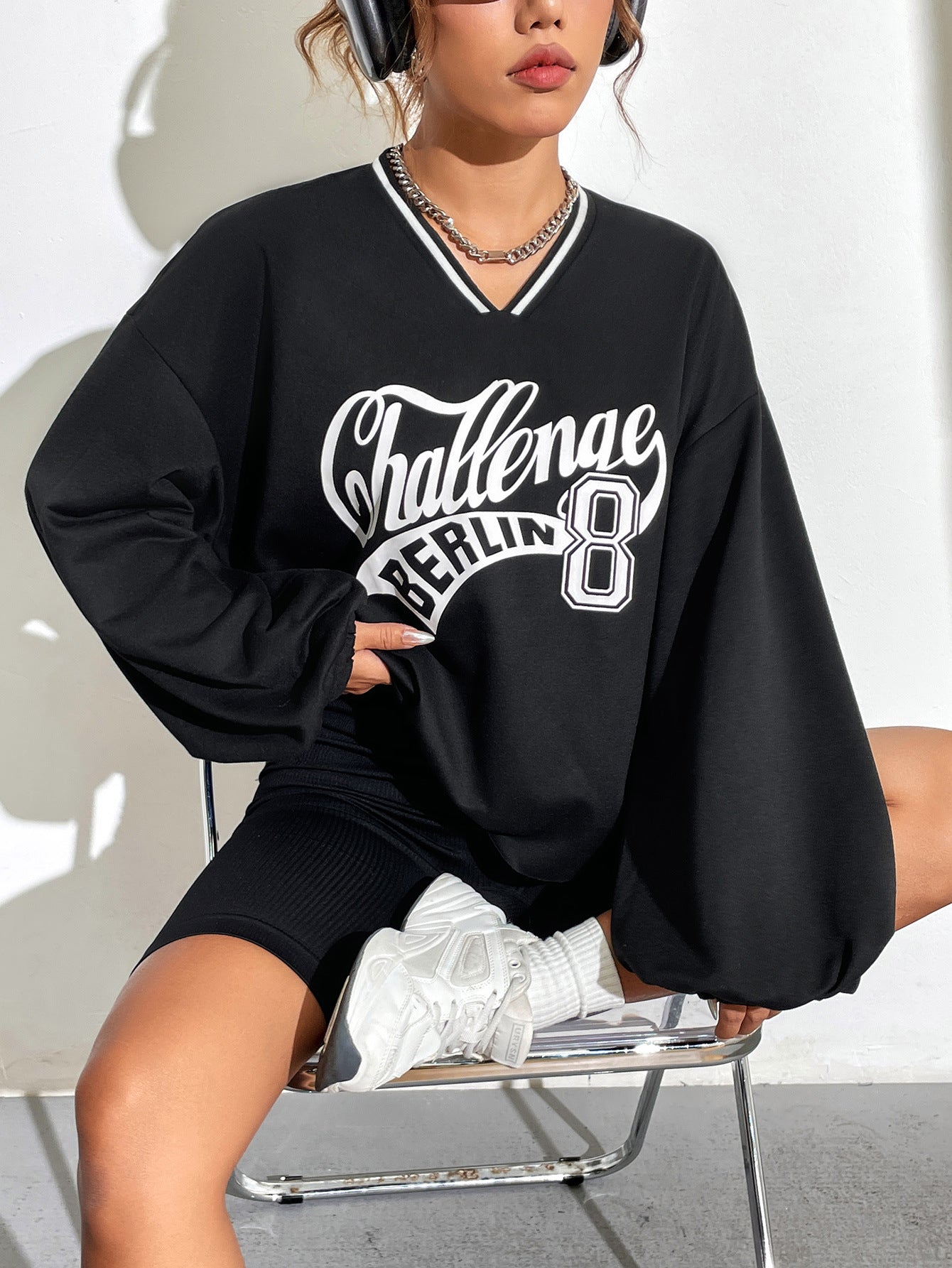 Women Clothing V Neck Floral Print Long Sleeve Pullover