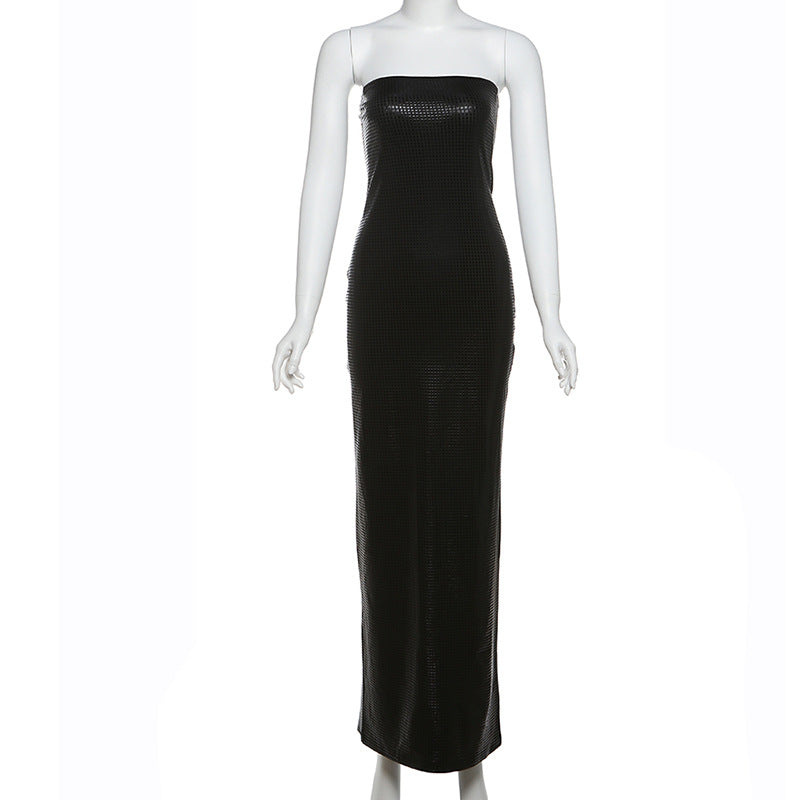 Women Clothing Autumn Winter Graceful Fashionable Sexy Backless Slim Fit Split Tube Top Dress Women