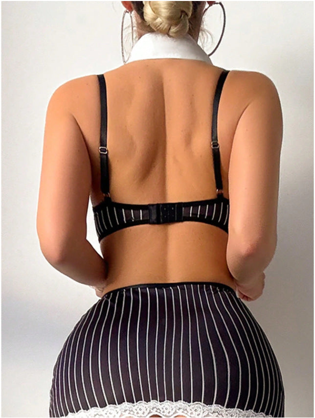 Supply Sexy Striped Bow Miniskirt Sexy Secretary Sexy Lingerie