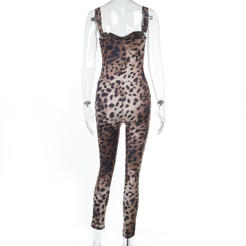 Spring Jumpsuit Street Slim Leopard Print Jumpsuit Women