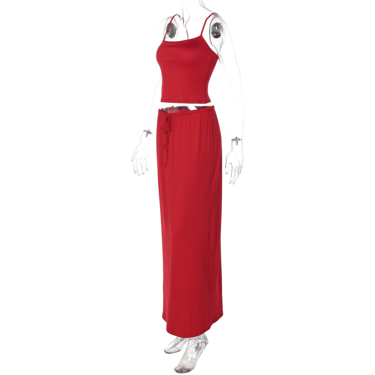 Slim Fit Sexy Little Suspenders Solid Color Sheath Self Tie Dress Two Piece Sets Women