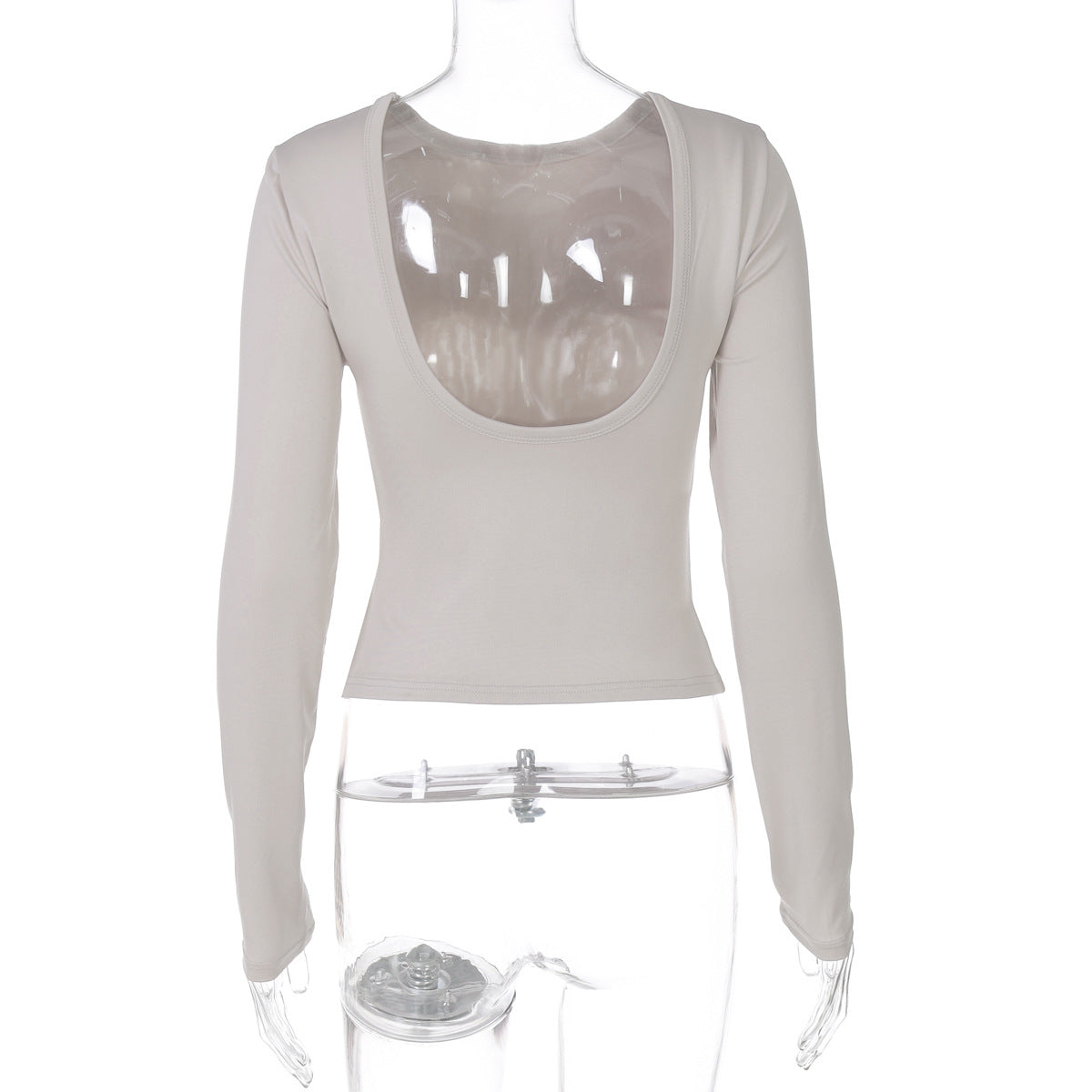 Women Clothing Summer Sexy Slim Fit Slim Backless Solid Color Long-Sleeved Top