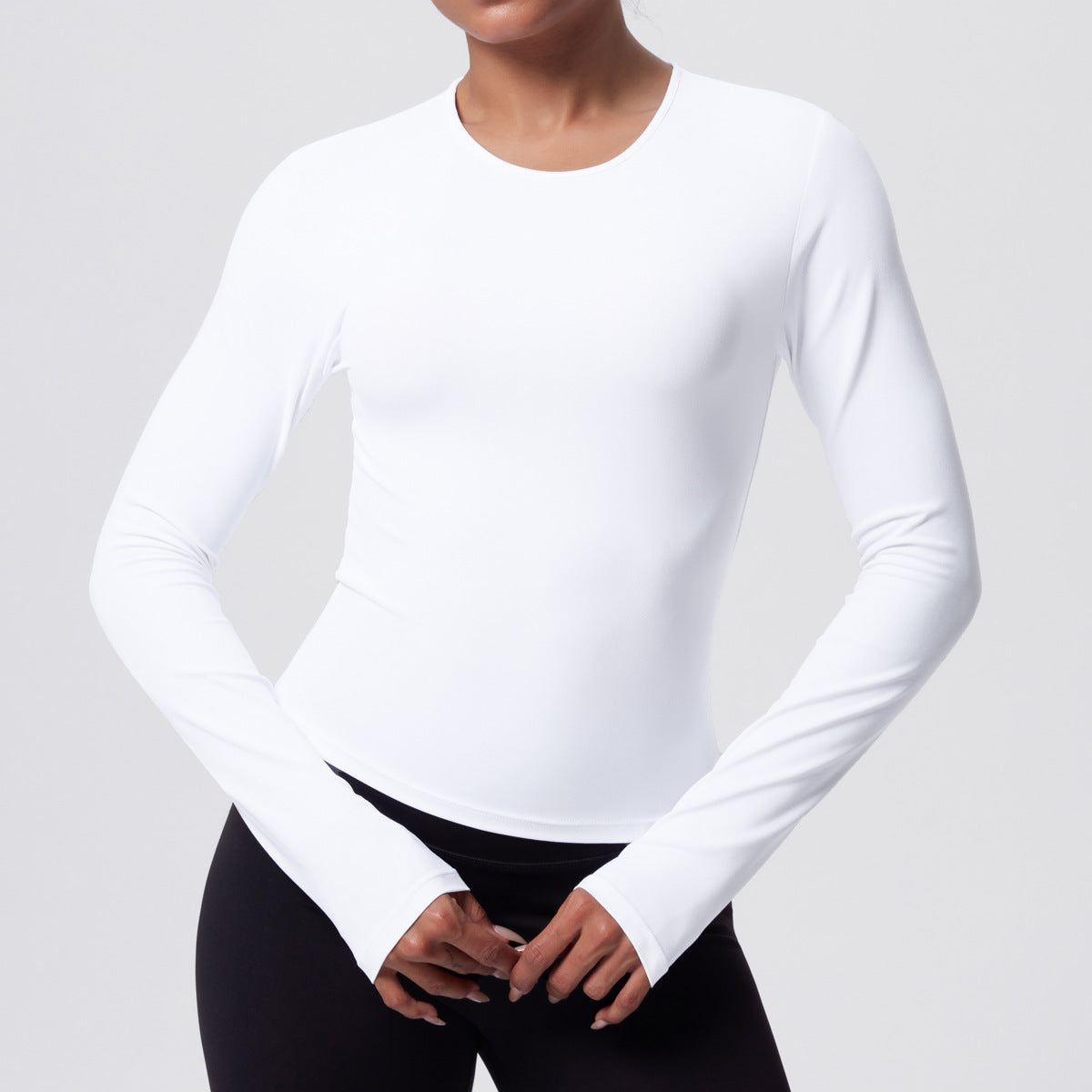 Casual Solid Color Sports Long Sleeve Waist Slim Fit Breathable Yoga T shirt Running Training Nude Feel Workout Top