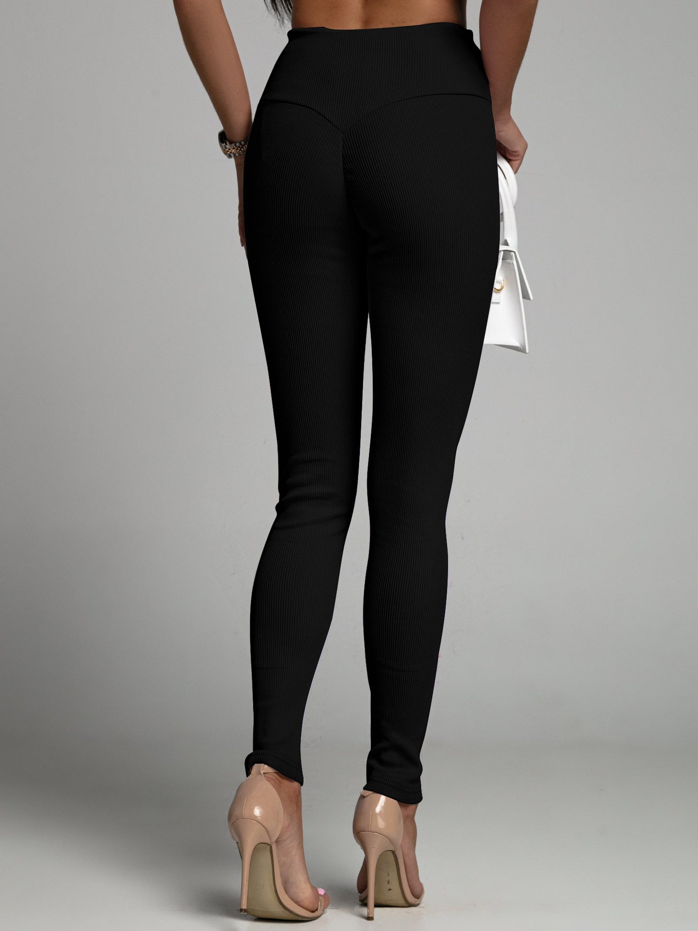 Women Leggings Vertical Stripes Tight Weight Loss Pants Peach Hip High Waist Cropped Solid Color Trousers