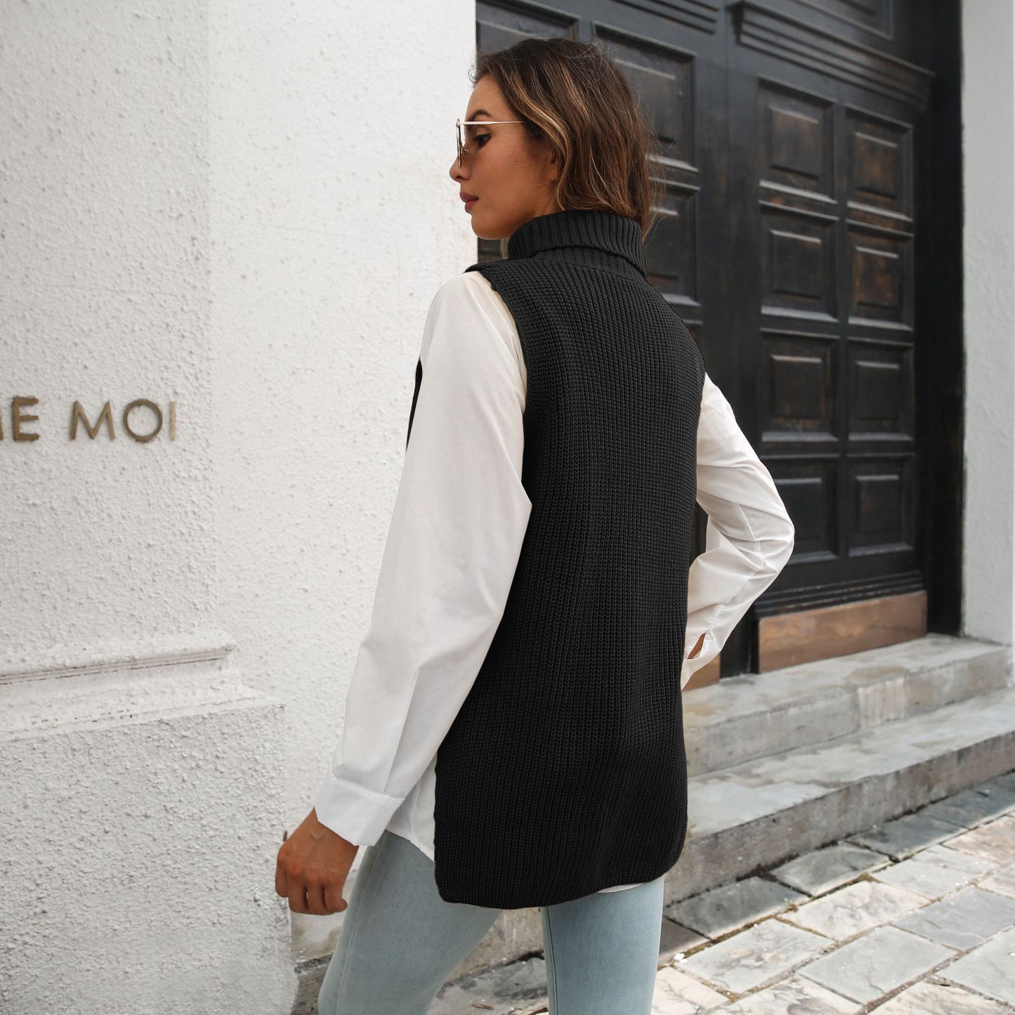 Two Piece Button Turtleneck Vest Sweater Women Vest Autumn Winter Knitwear Sweater