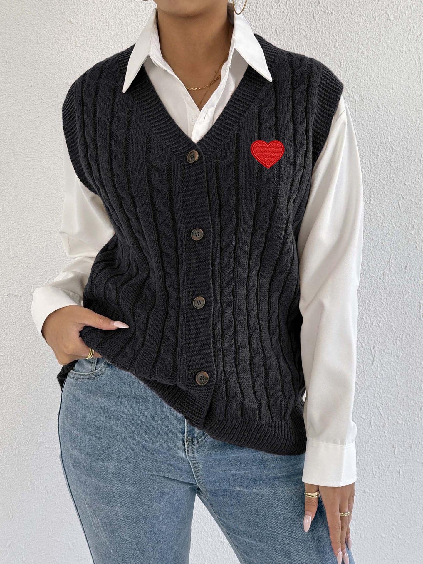 Women Knitted Cardigan Autumn Winter Casual Outerwear Vest Twist Woven Sweater Three Dimensional Floral Stitching Vest