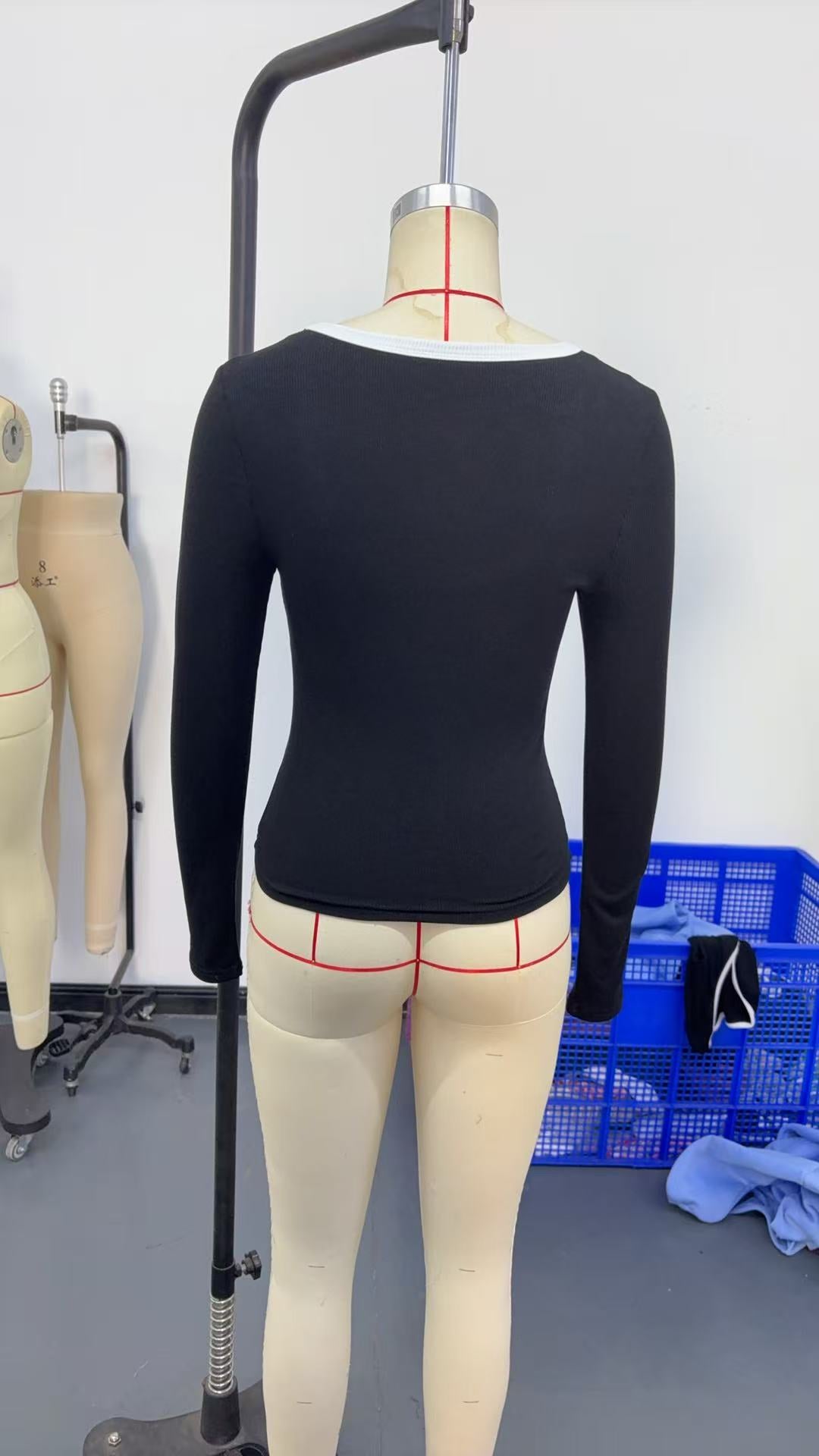 Square Collar Pullover Multicolor Solid Color Slim Fit Casual Long Sleeves Top Shirt
