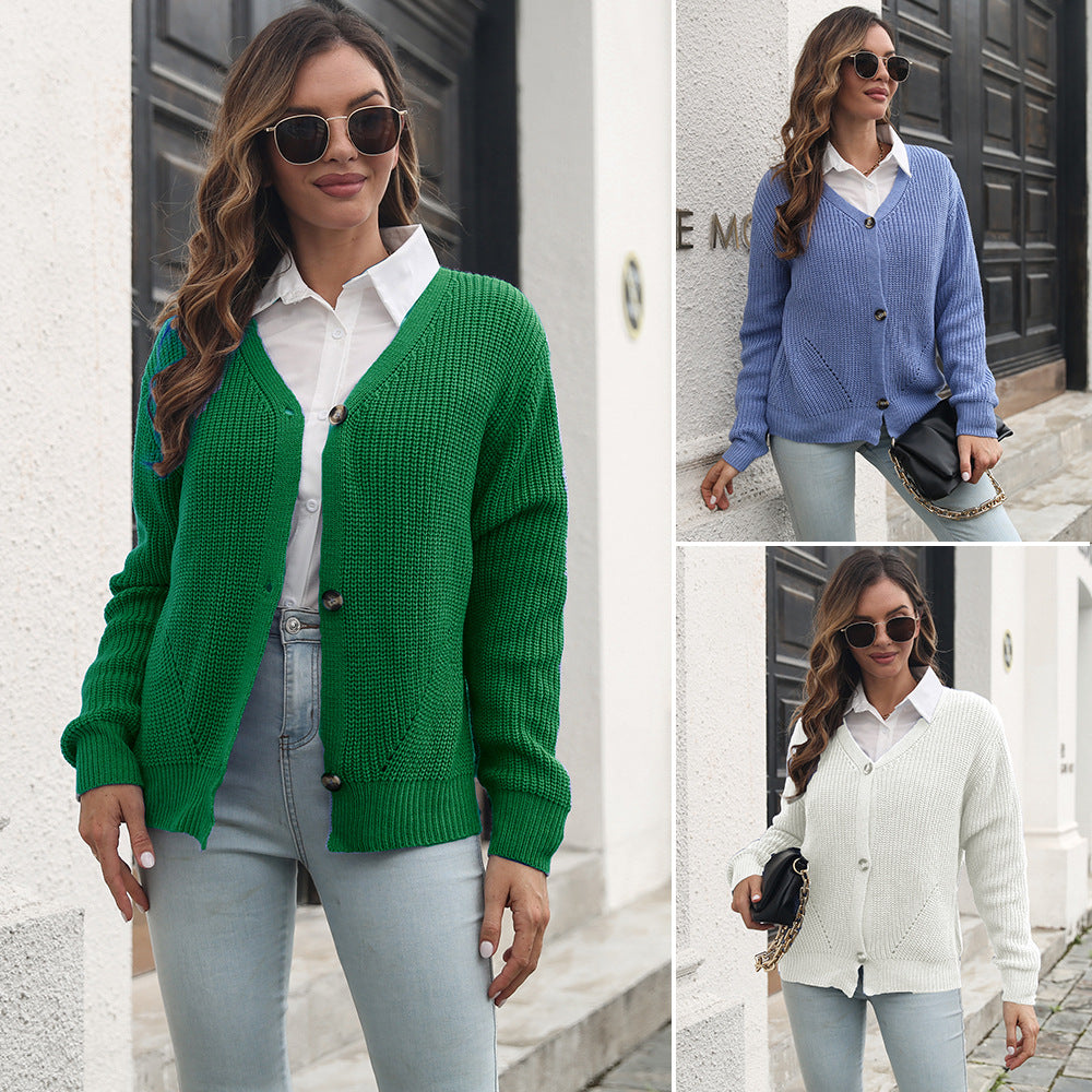 Solid Color Breasted Loose Knitted Cardigan Sweater Women Autumn Winter Women Sweater