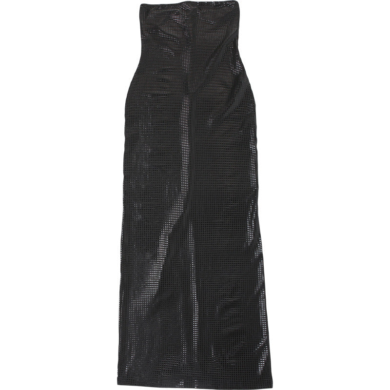 Women Clothing Autumn Winter Graceful Fashionable Sexy Backless Slim Fit Split Tube Top Dress Women
