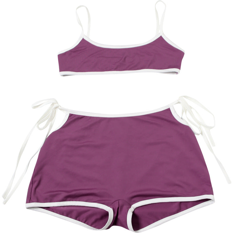 Spring Summer Women Sexy Contrast Color Camisole High Waist Lace up Base Shorts Casual Set