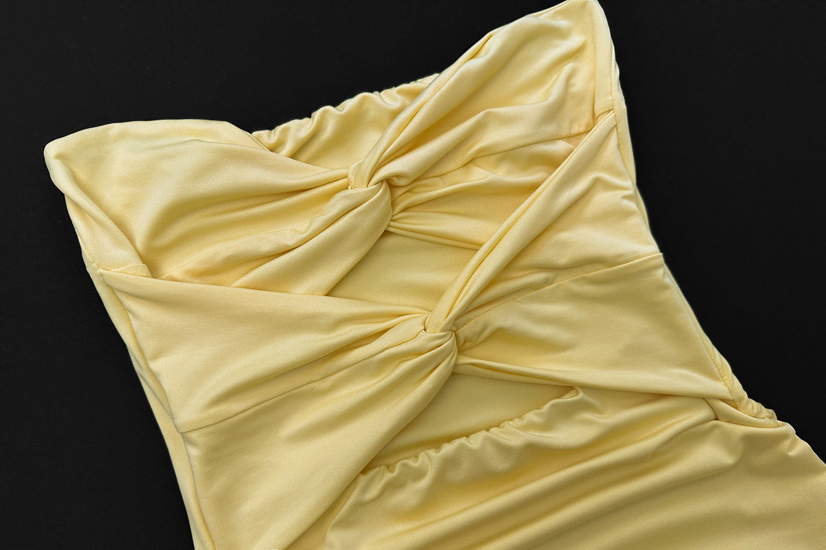Women Clothing Sexy Tube Top Pleated Cut out Ruffled Sheath Dress