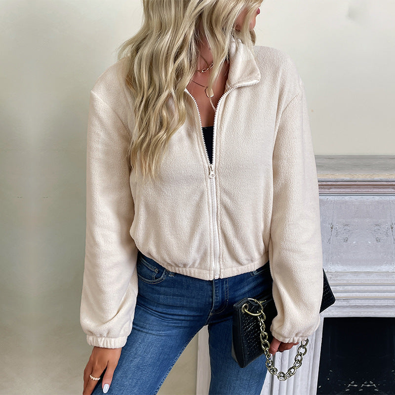 Women Clothing Short Solid Color Polar Fleece Jacket Women Autumn