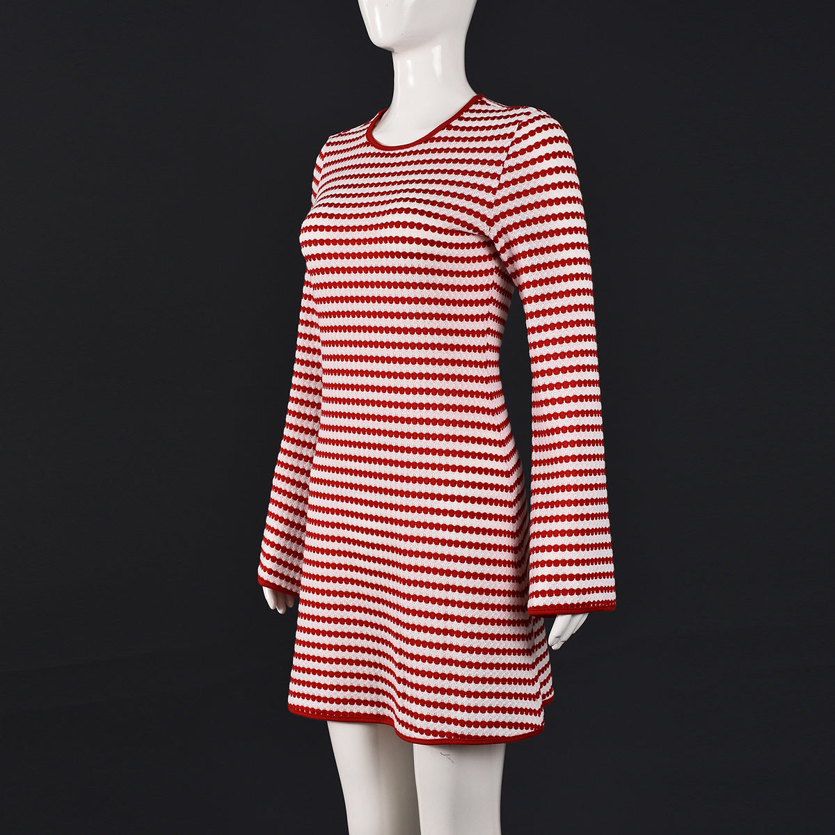 Women Clothing Sexy Autumn Popular Slim Fit round Neck Long Sleeves Striped Dress Women