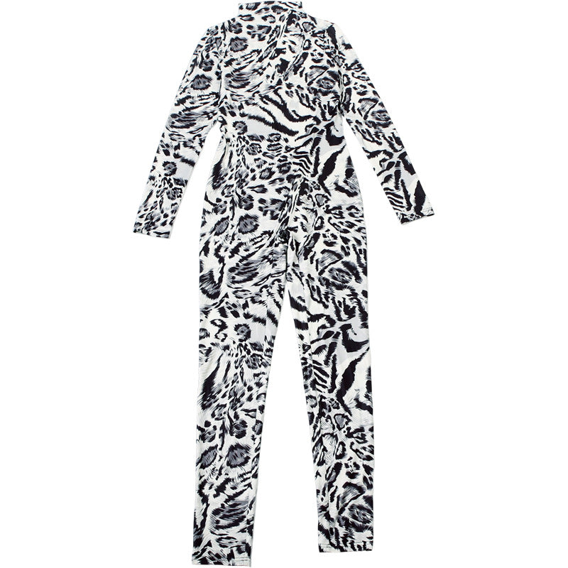 Fall Women Clothing Leopard Print Half Turtleneck Sexy Tight Sexy One Piece Pants