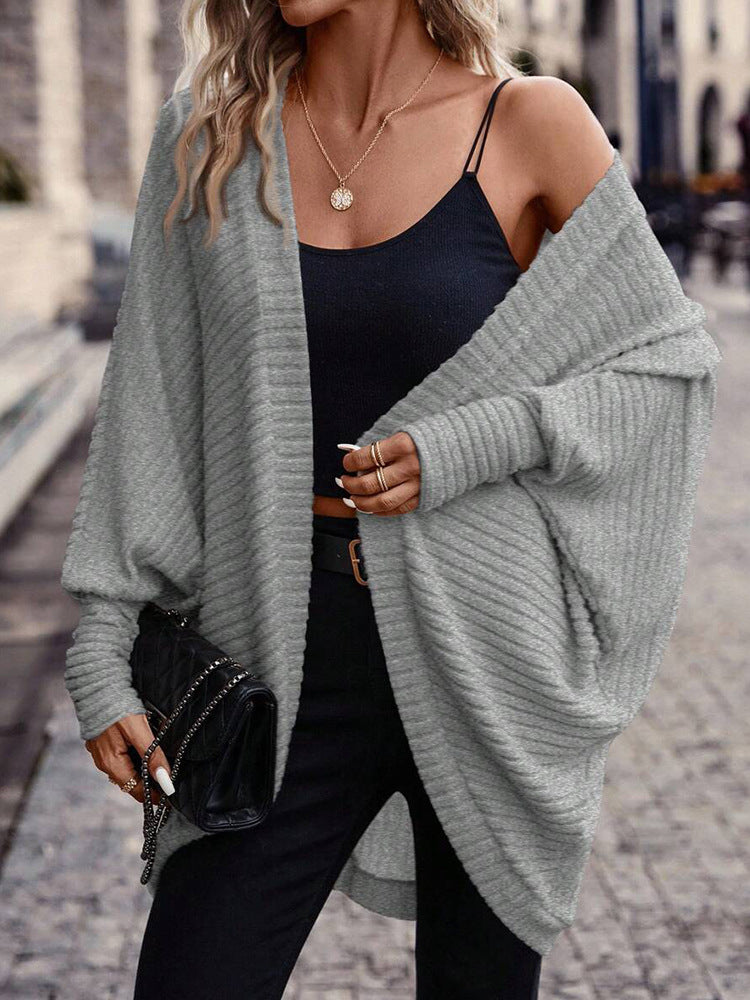 Cardigan Coat Women Autumn Winter Solid Color V neck Loose Knitted Sweater