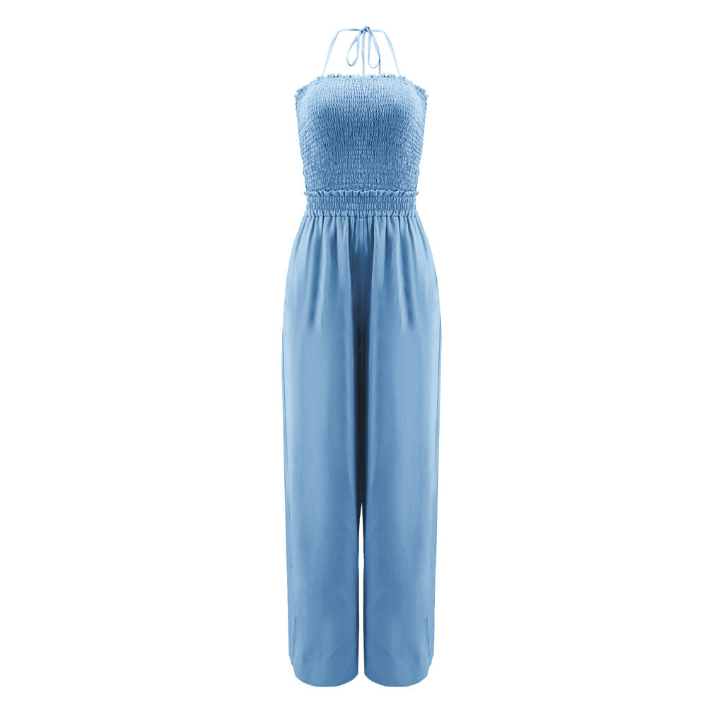 Lace up Fashionable Bandeau Sexy Backless Elastic Waist Loose Straight Jumpsuit