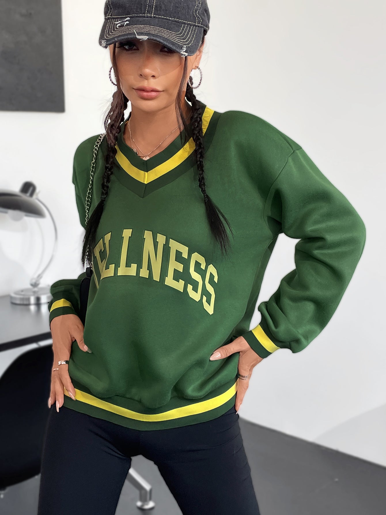 Women Clothing V Neck Floral Print Long Sleeve Pullover
