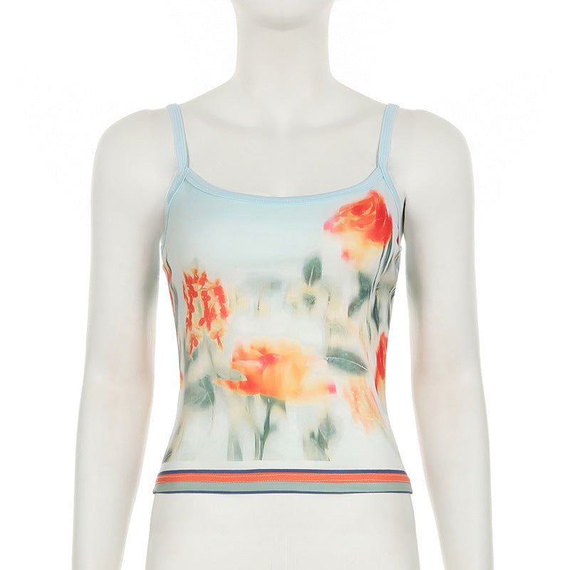 Vacation Skirt Two Piece Retro Sunset Tie Dye Printed Tube Top Dress Sling Mid Length Skirt Set