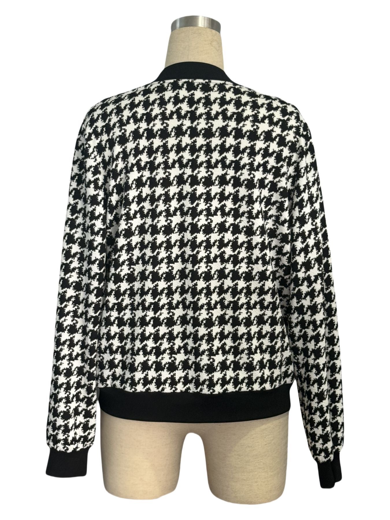 Autumn Zipper Houndstooth Jacket Loose Slim Fit Casual Shacket Women