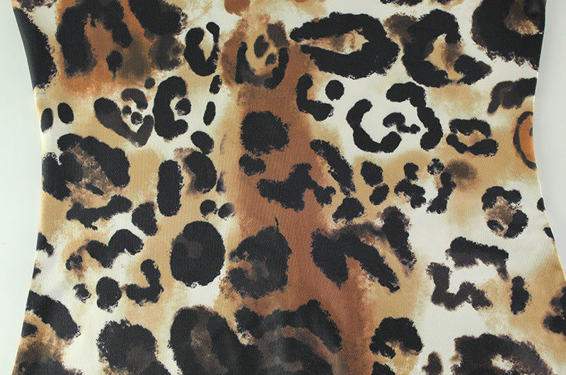 Women Long Sleeve Padded Shoulder Sexy Leopard Print Slim Fit Bodysuit Women