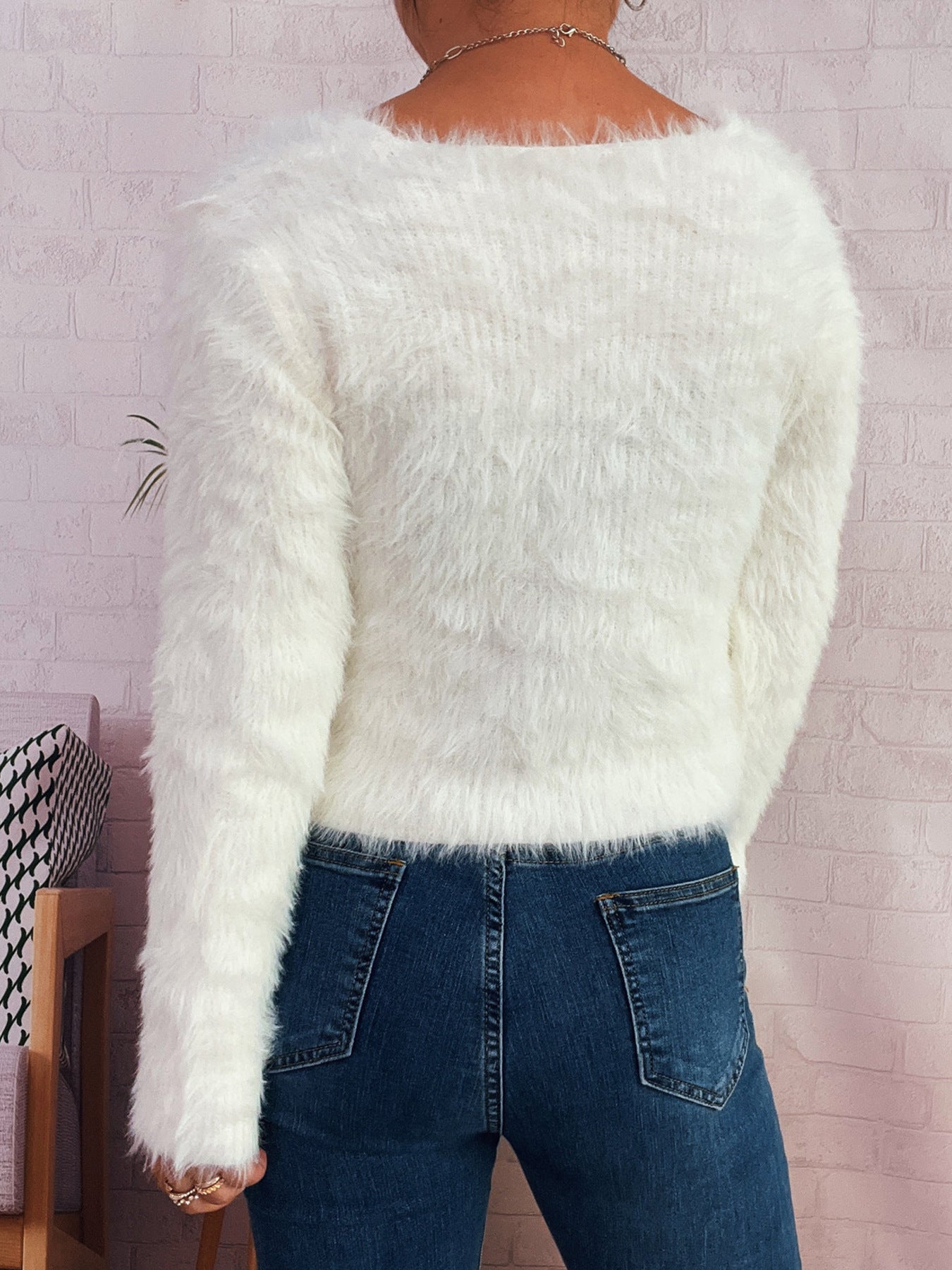 Autumn Winter Office Cute Love Button Solid Color Mink like Knitted Cardigan Sweater