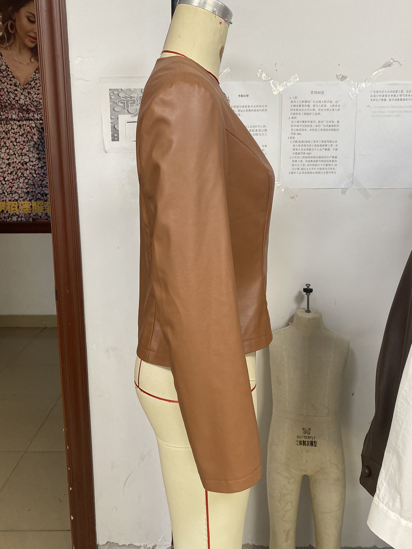 Casual Long Sleeve Solid Color Jacket Coat Top Faux Leather Motorcycle Leather Coat for Women